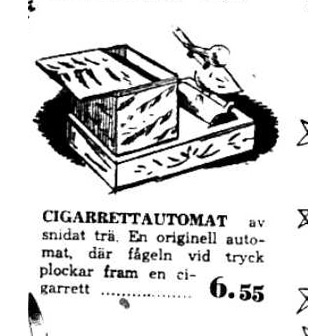Åhlén och Holms varuhus annonserar för att lägga bland annat cigarettautomat och bäddjacka under granen.