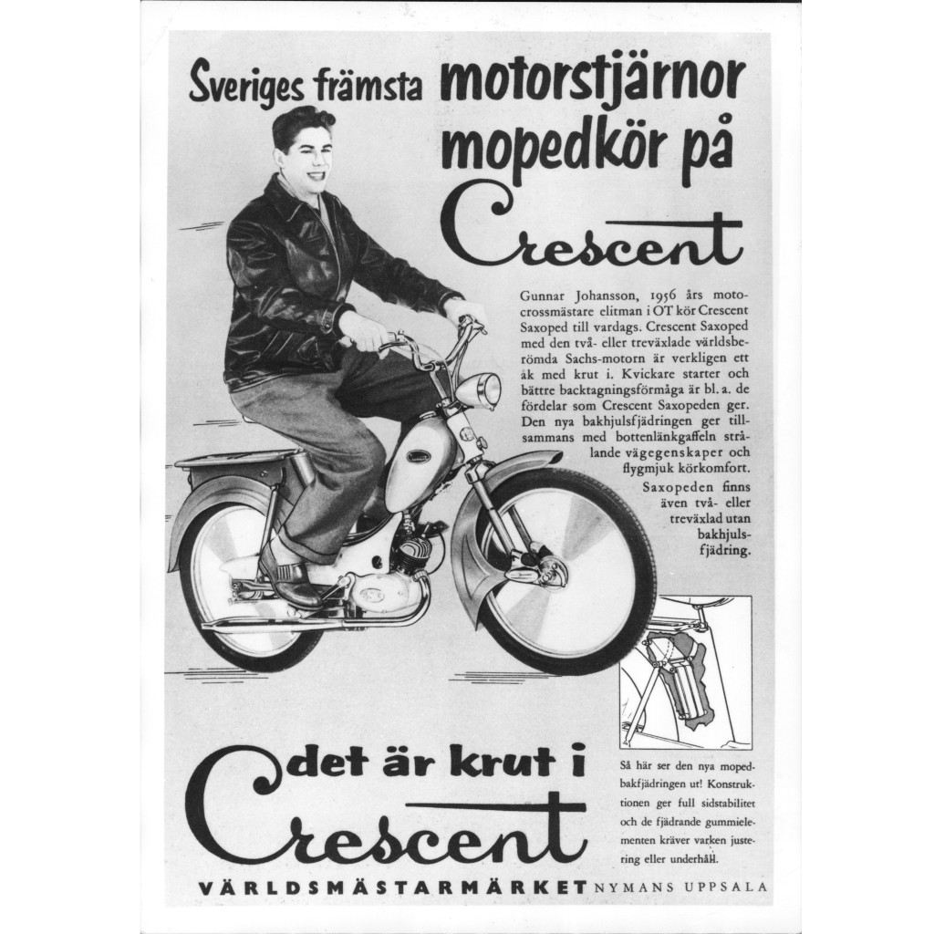 "Det är krut i Crescent". Annons för en av årtiondets nykomling Crescent Saxoped.